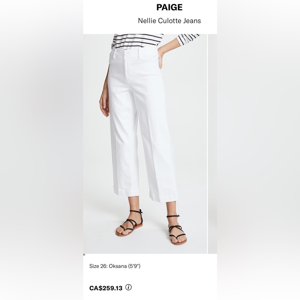 NWT Size 26 - PAIGE Nellie Culotte Jeans